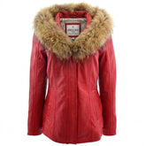 Womens Leather Jacket with Detachable Collar Dalia Ignite Red