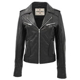 Womens Leather Fitted Biker Style Jacket Kim Nova Black