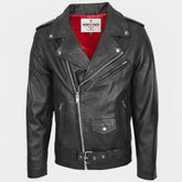 Mens Leather Biker Jacket Brando Style Johnny Dynamo Nova Black
