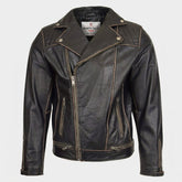 Mens Leather Biker Brando Design Jacket Sean Vintage Nova Black