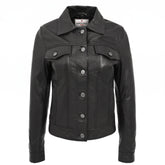 Womens Soft Leather Trucker Style Jacket Alma Nova Black
