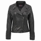 Womens Leather Stand-Up Collar Biker Jacket Laura Nova Black