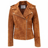 Womens Suede Biker Style Zip Jacket Skylar Dynamo Tan