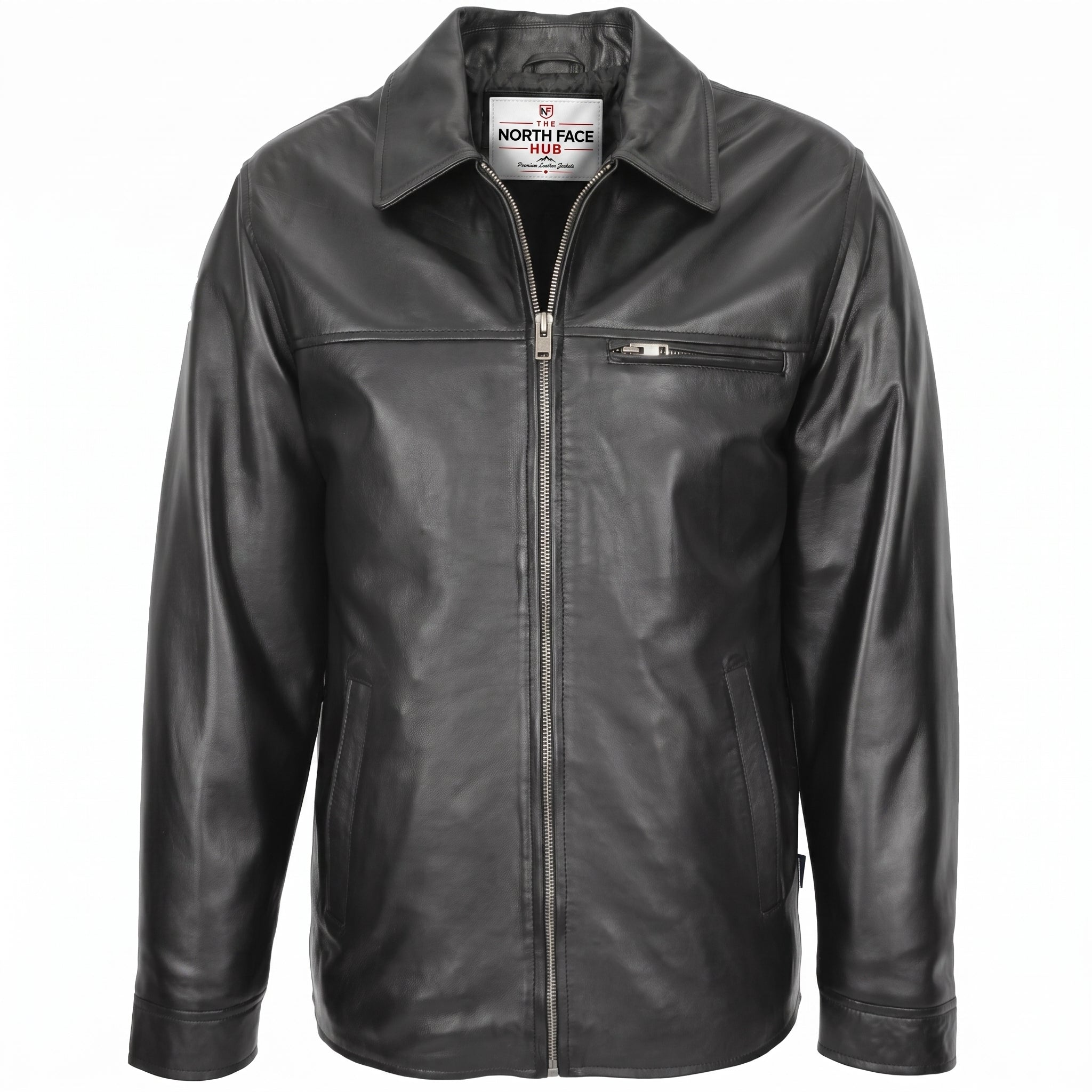 Mens Soft Leather Plain Zip Box Casual Jacket Frank Nova Black