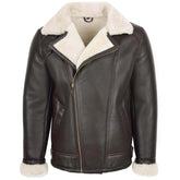 Mens Aviator Sheepskin Pilot Jacket Zenith Brown White