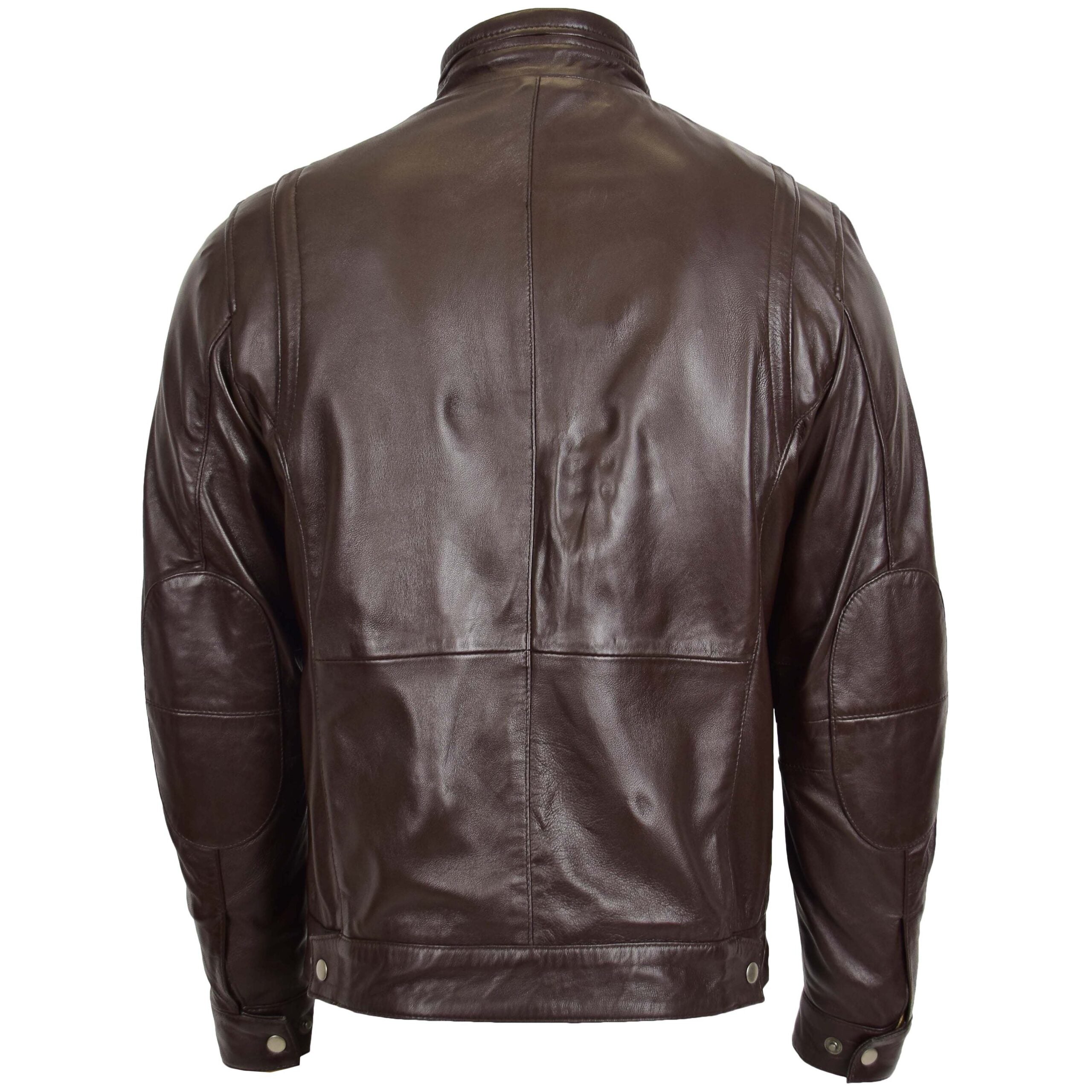 Men's Standing Collar Leather Jacket Tony Zenith Brown