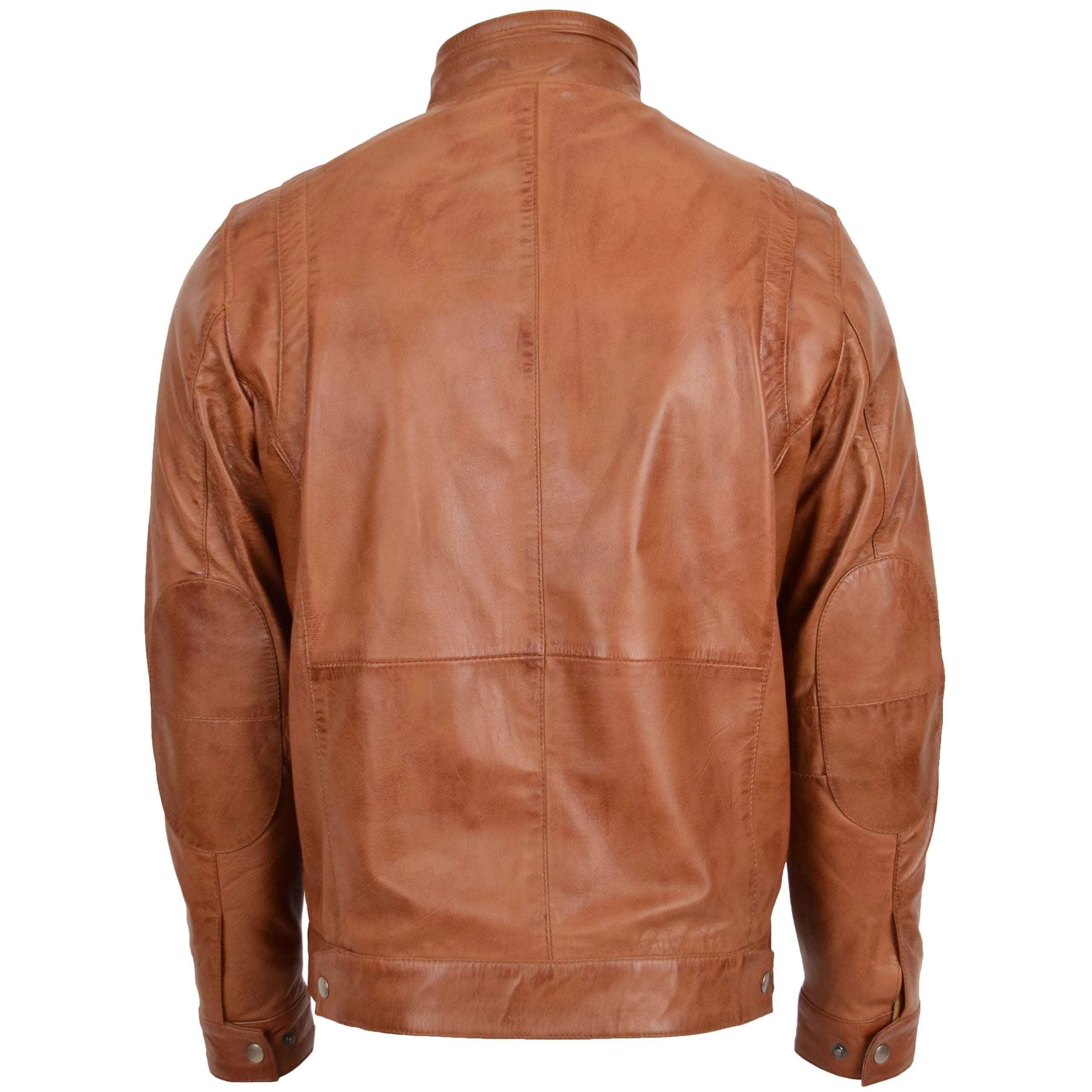 Men's Standing Collar Leather Jacket Tony Dynamo Tan