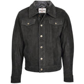 Mens Real Suede Trucker Harrington Jacket Daryl Nova Black