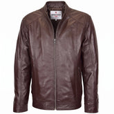 Mens Soft Leather Casual Plain Zip Jacket Matt Zenith Brown