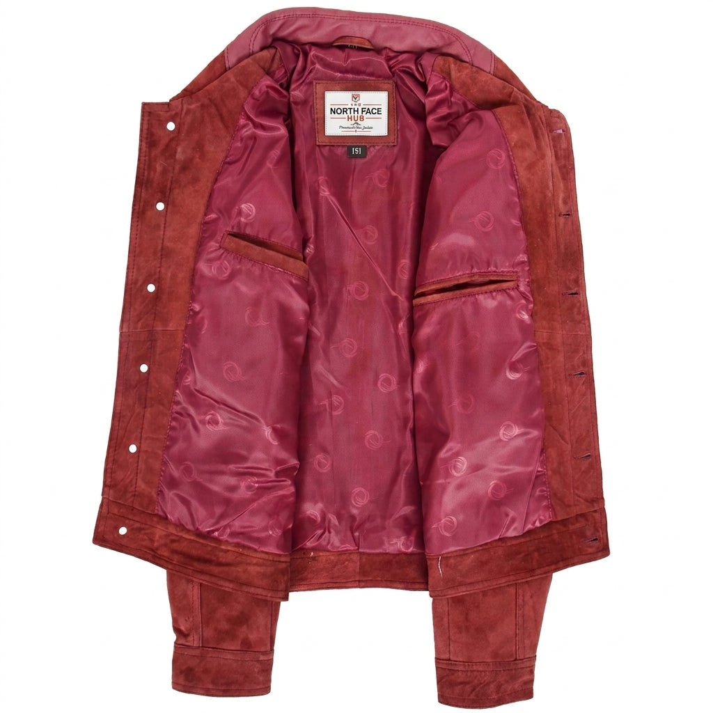 Mens Real Suede Trucker Harrington Jacket Daryl Infinite Burgundy