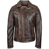 Mens Leather Cafe Racer Biker Jacket Ron Zenith Brown