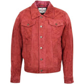 Mens Real Suede Trucker Harrington Jacket Daryl Infinite Burgundy