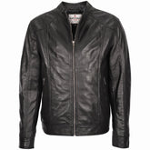 Mens Soft Leather Casual Plain Zip Jacket Matt Nova Black