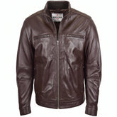 Men's Standing Collar Leather Jacket Tony Zenith Brown
