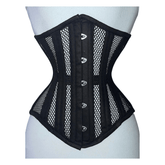 Handmade Black Mesh Underbust Corset Double Steel Boned Waist Trainer