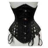 Handmade Black Underbust Steel Boned Corset with Hip Ties Waist Training Shapewear