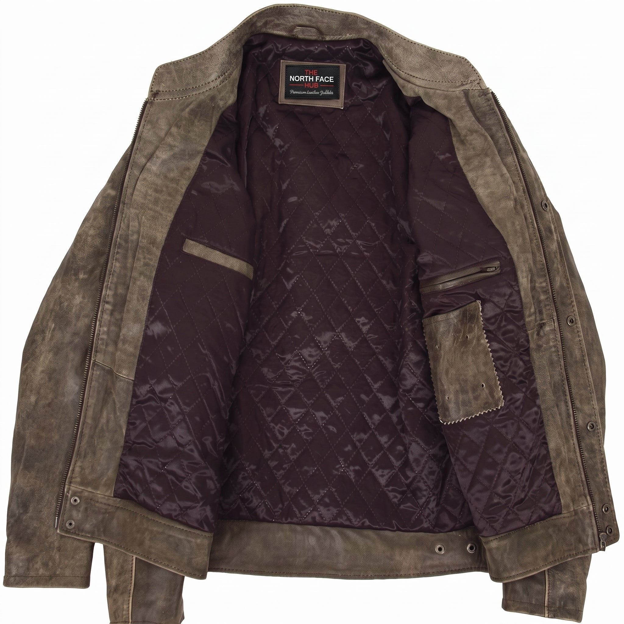Mens Biker Leather Jacket with Badges Zenith Brown