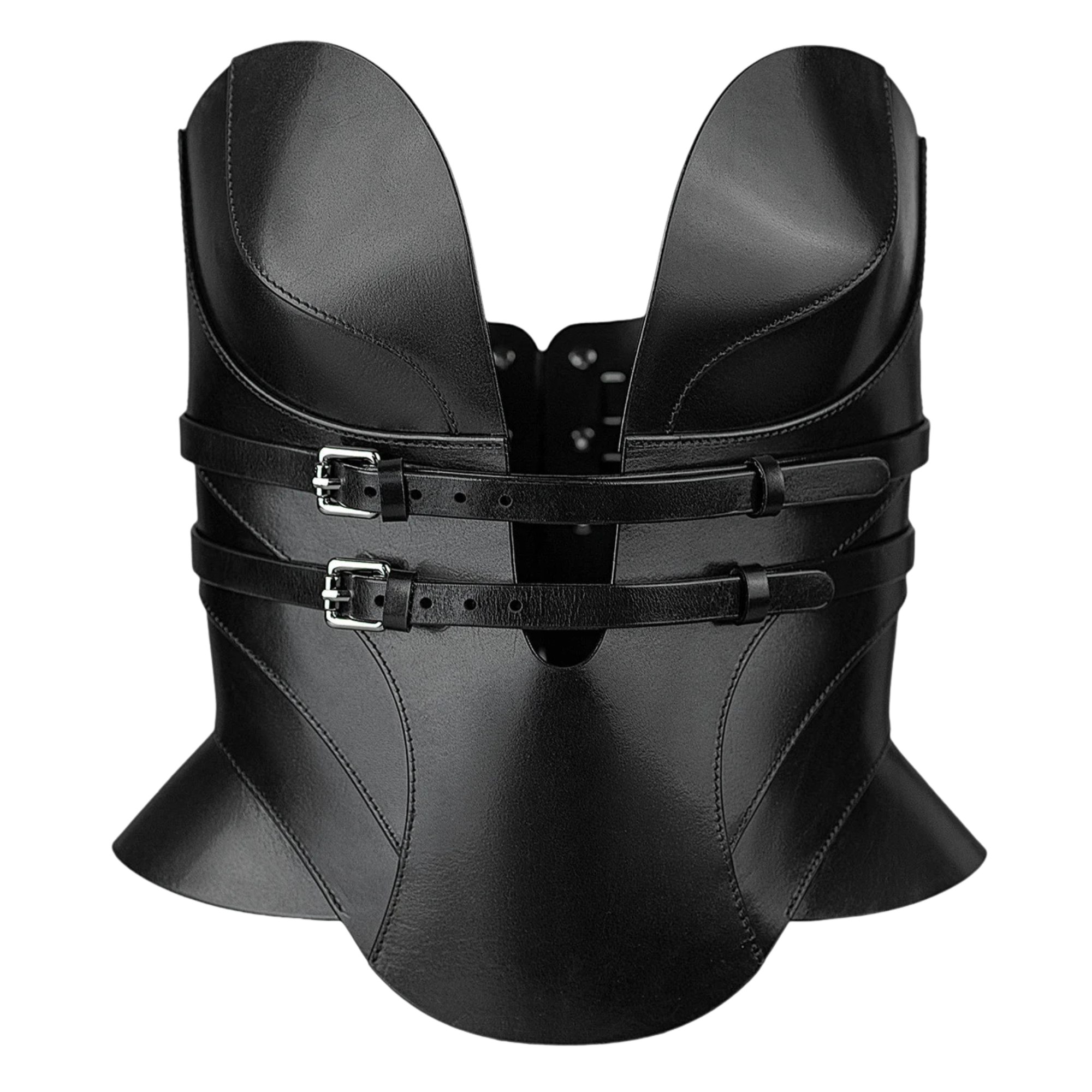 Handmade Black Leather Overbust Corset Top Viking Gothic Bustier Corset