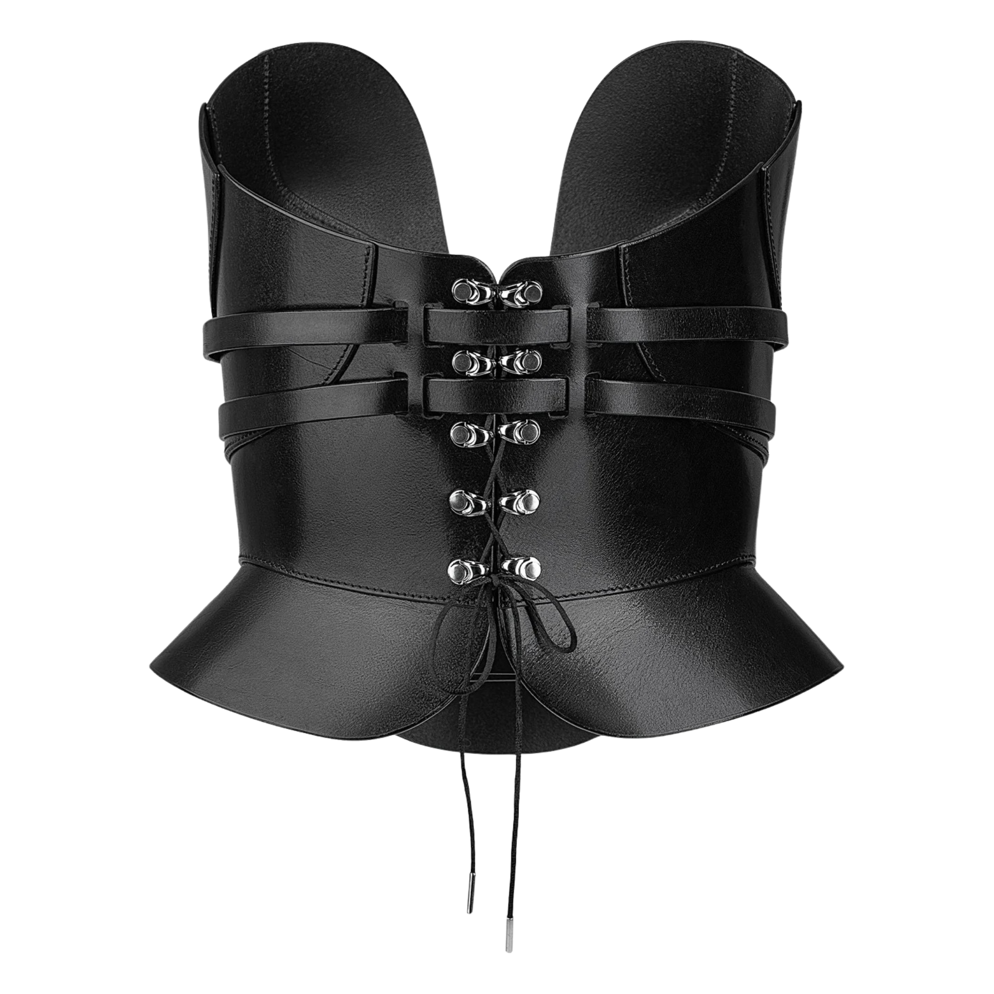 Handmade Black Leather Overbust Corset Top Viking Gothic Bustier Corset