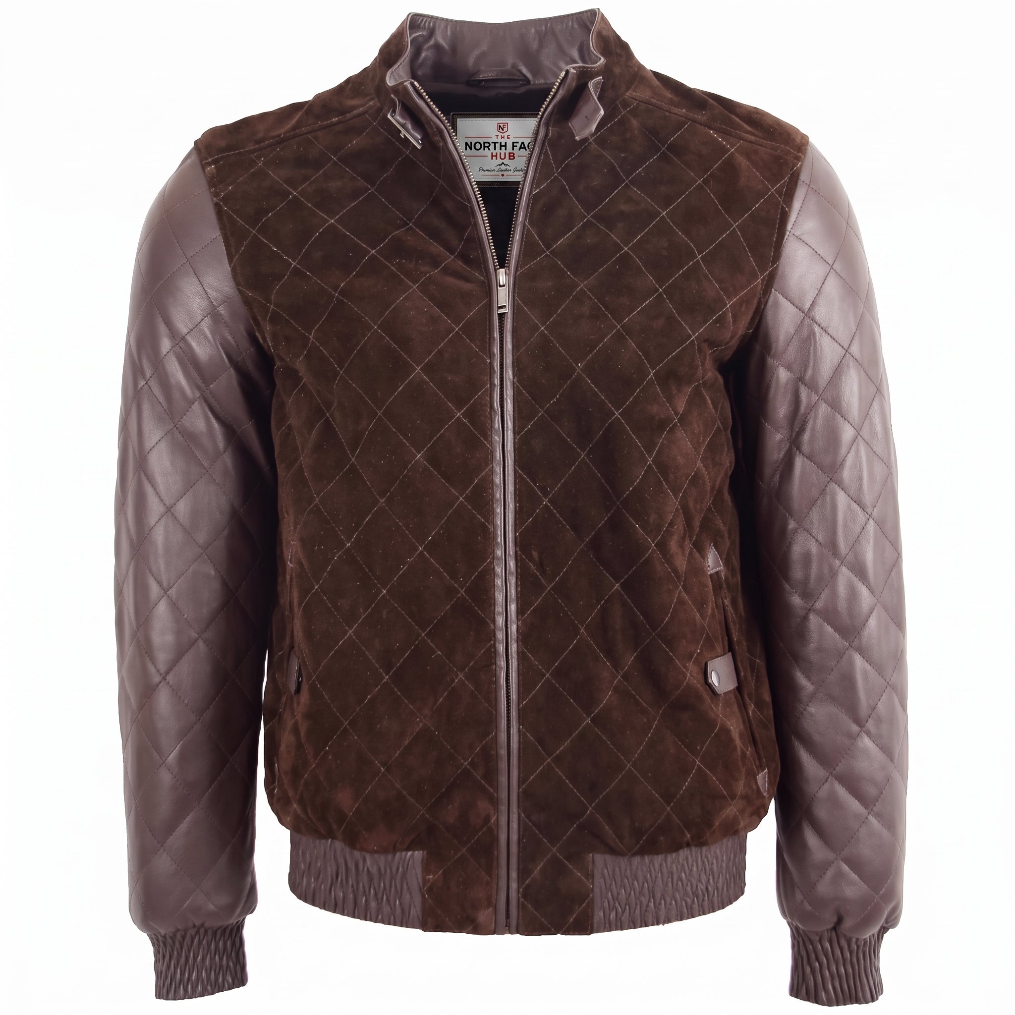 Mens Leather and Suede Bomber Varsity Jacket Bradley Zenith Brown