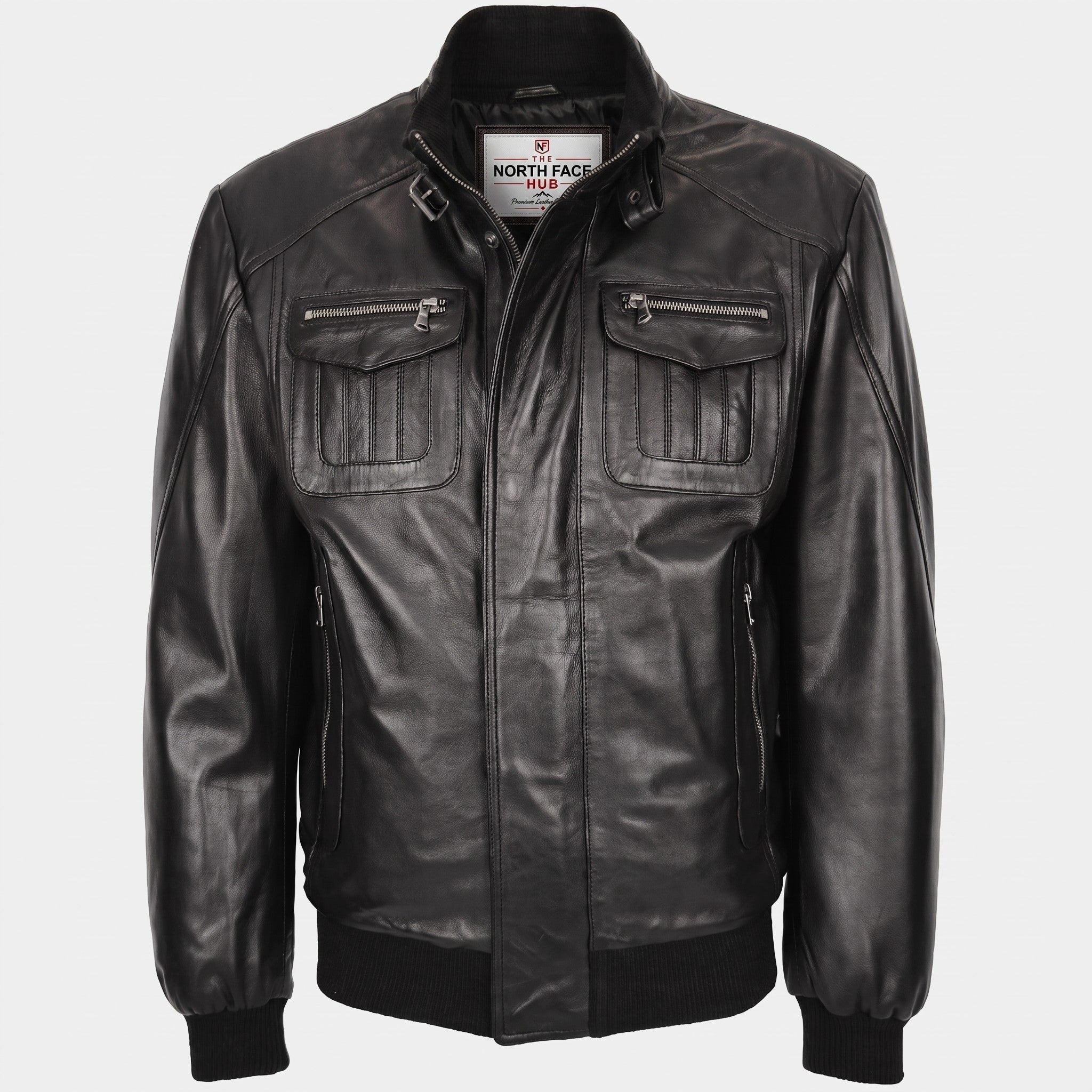 Mens Leather Bomber Flight Jacket Tom Nova Black