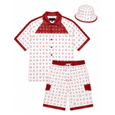 MCM Men’s Red White Monogram Tracksuit Leather T-shirt and Short with Hat