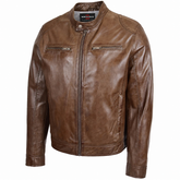Mens Biker Soft Casual Leather Jacket Zenith Brown