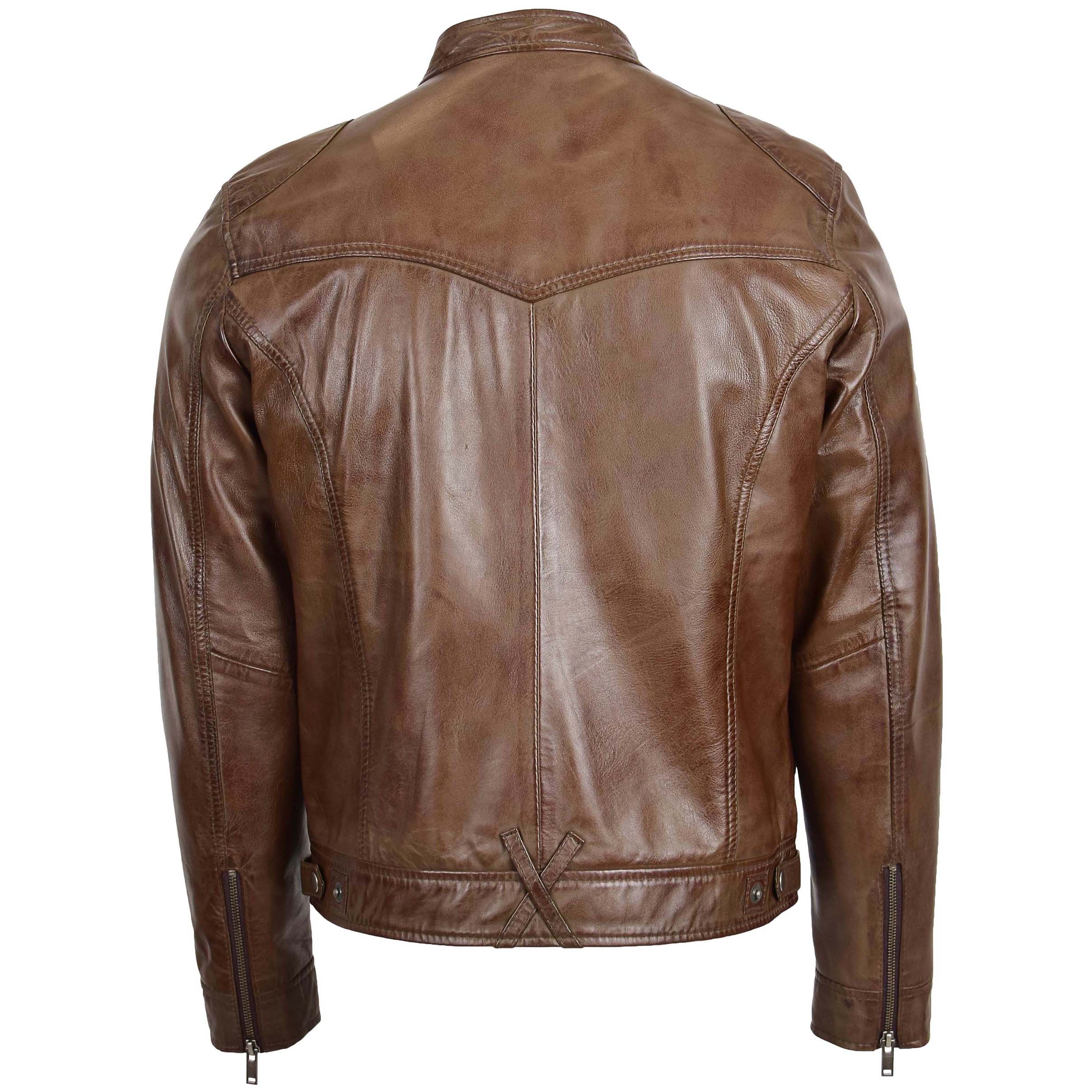 Mens Biker Soft Casual Leather Jacket Zenith Brown