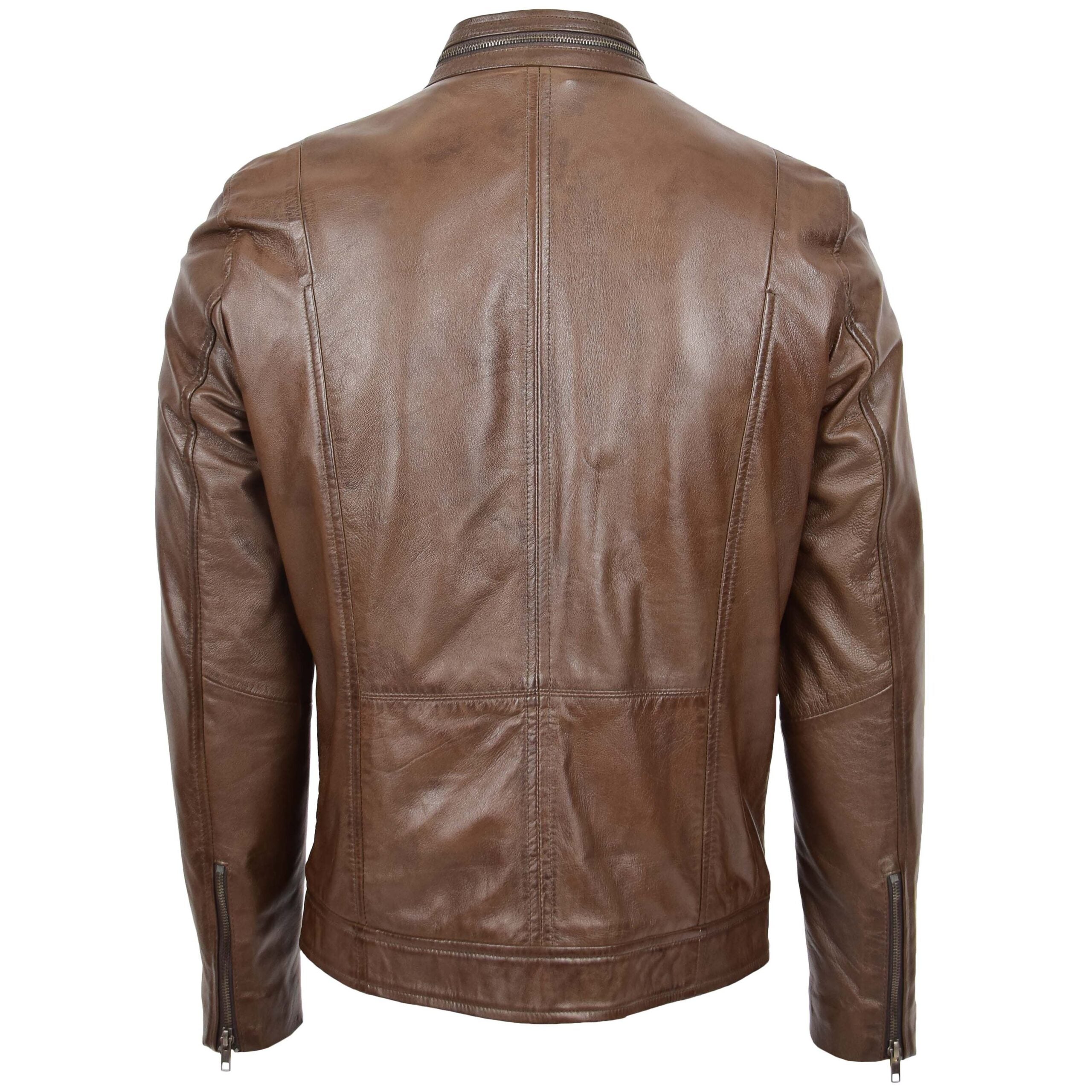 Mens Casual Biker Leather Jacket Jamie Timber