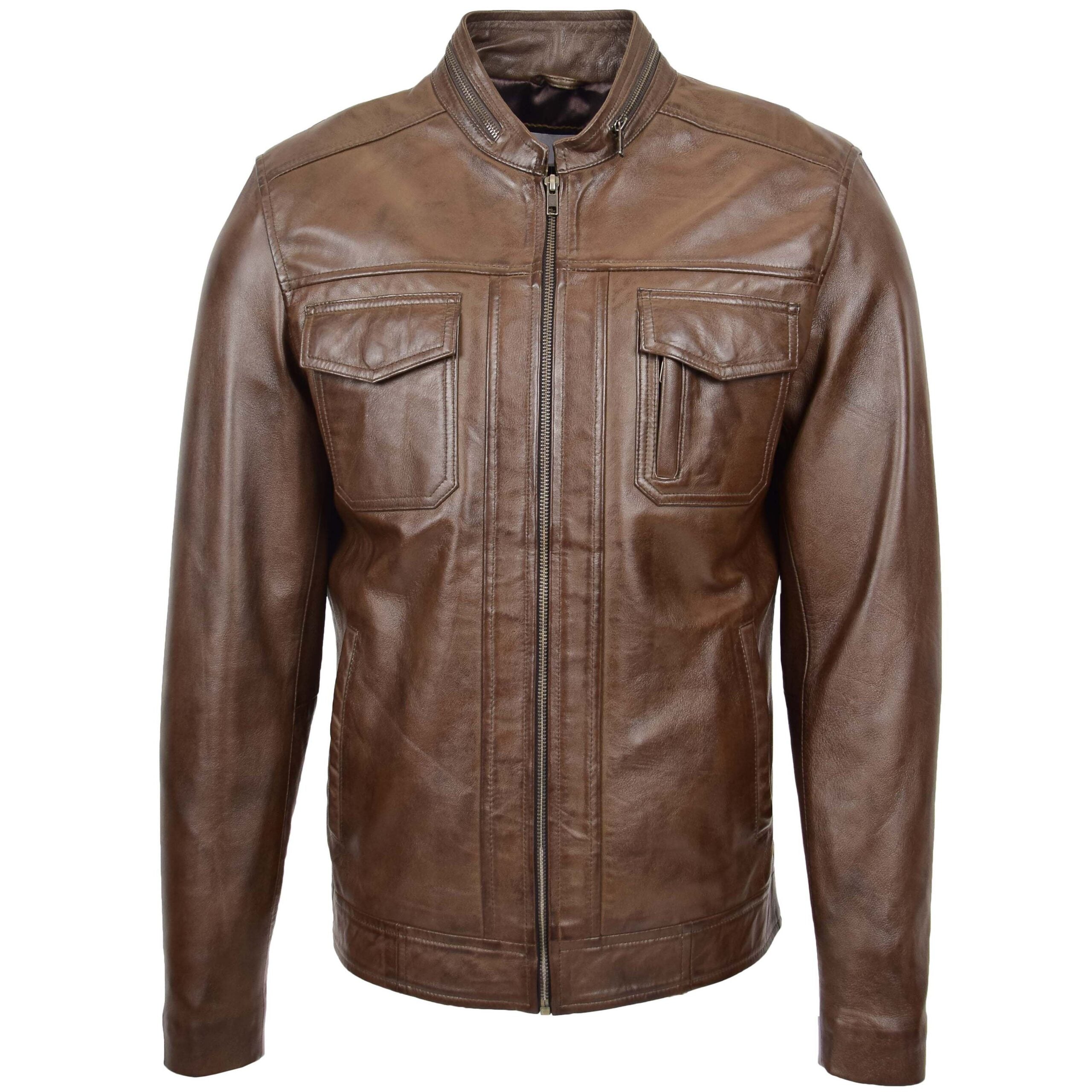 Mens Casual Biker Leather Jacket Jamie Timber