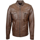 Mens Casual Biker Leather Jacket Jamie Timber