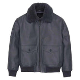 Men's Avirex G-1 Leather Bomber Jacket – Dark Grey Flight Jacket with Shearling Collar