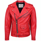 Mens Heavy Duty Leather Biker Brando Jacket Ignite Red