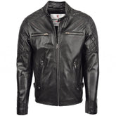 Mens Leather Biker Style Jacket with Quilt Detail Jackson Black