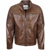 Mens Leather Biker Style Jacket with Quilt Detail Fusion Timber