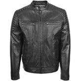 Mens Leather Biker Style Zip Jacket Eddie Essence Nova Black