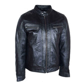 Mens Leather Cafe Racer Biker Jacket Charlie Nova Black
