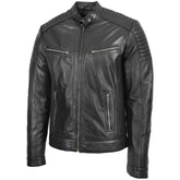 Mens Leather Cafe Racer Biker Jacket Ron Nova Black