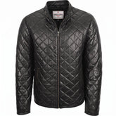 Mens Leather Quilted Anorak Style Jacket Jeff Nova Black