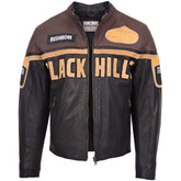 Mens Leather Racing Badges Jacket 'Black Hills' Zenith Brown