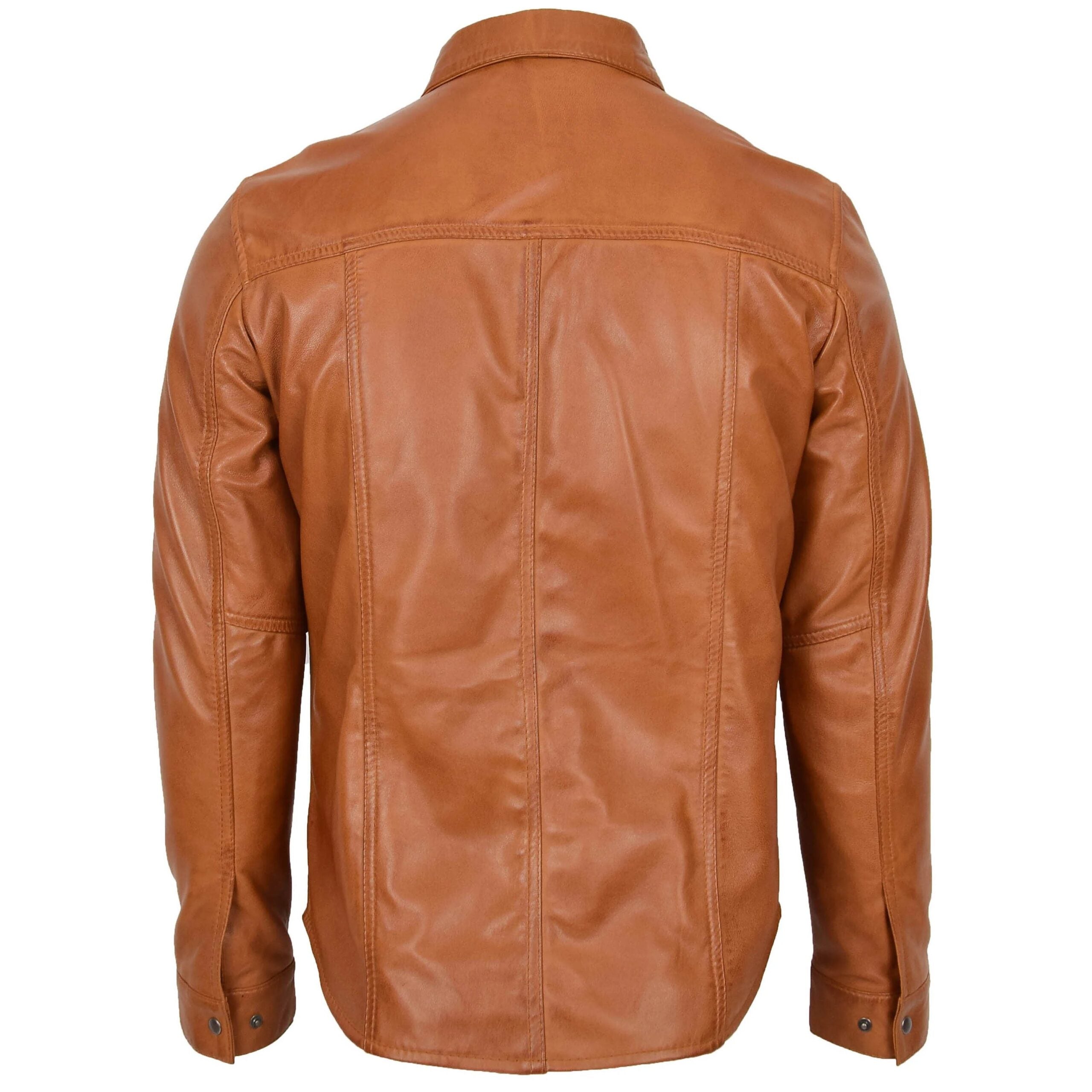 Mens Leather Shirt Classic Trucker Style Oliver Dynamo Tan