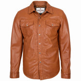 Mens Leather Shirt Classic Trucker Style Oliver Dynamo Tan