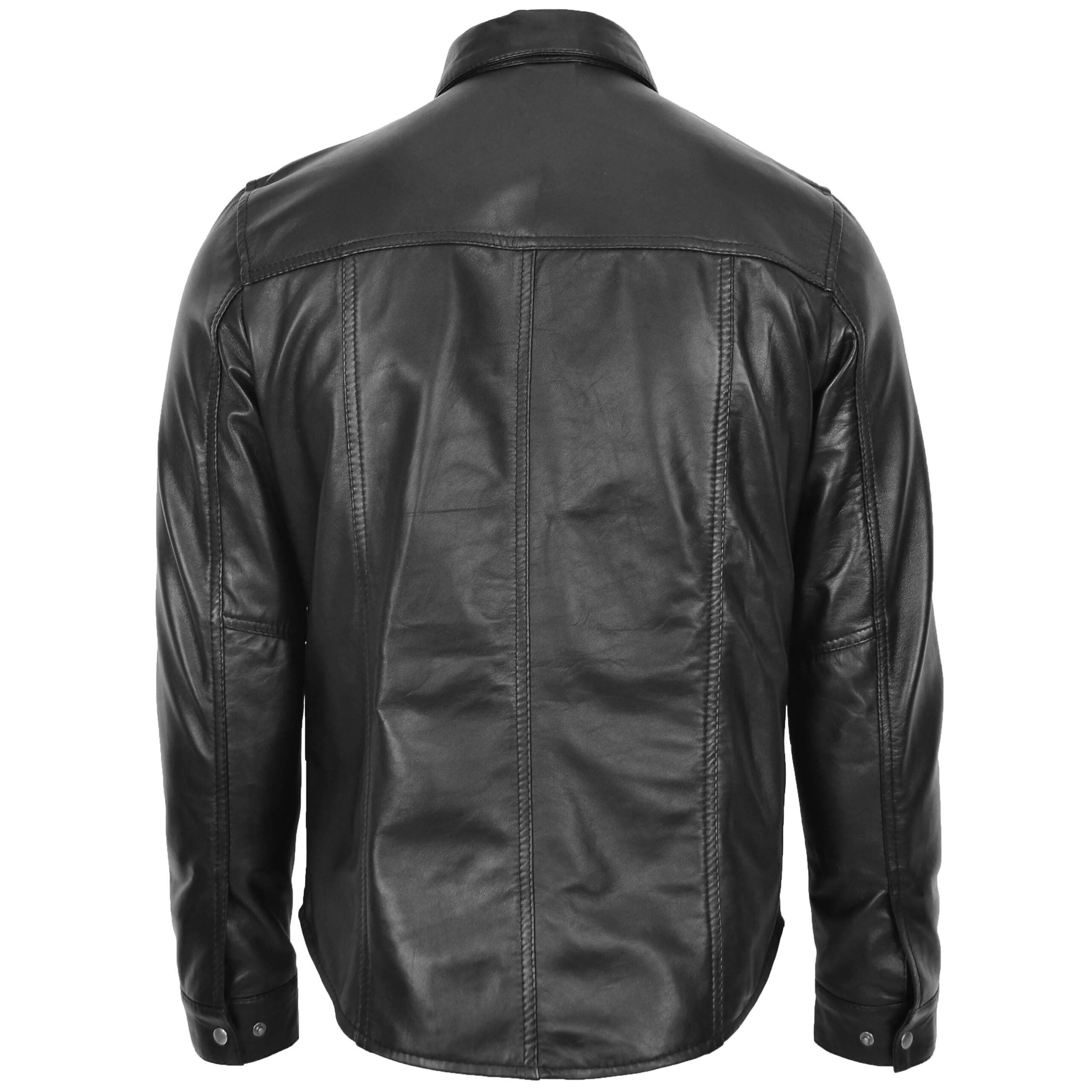 Mens Leather Shirt Classic Trucker Style Oliver Nova Black