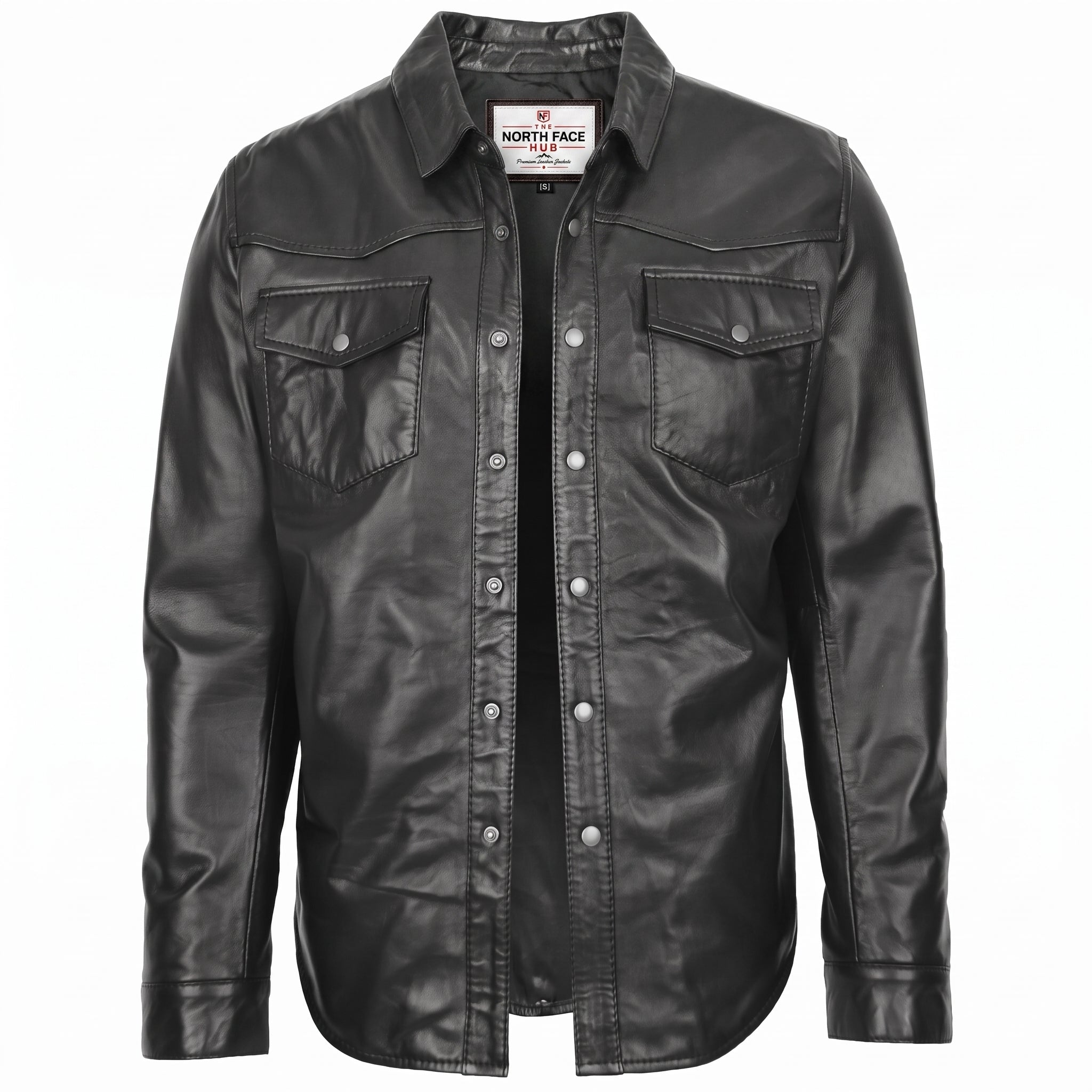 Mens Leather Shirt Classic Trucker Style Oliver Nova Black