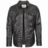 Mens Leather Shirt Classic Trucker Style Oliver Nova Black