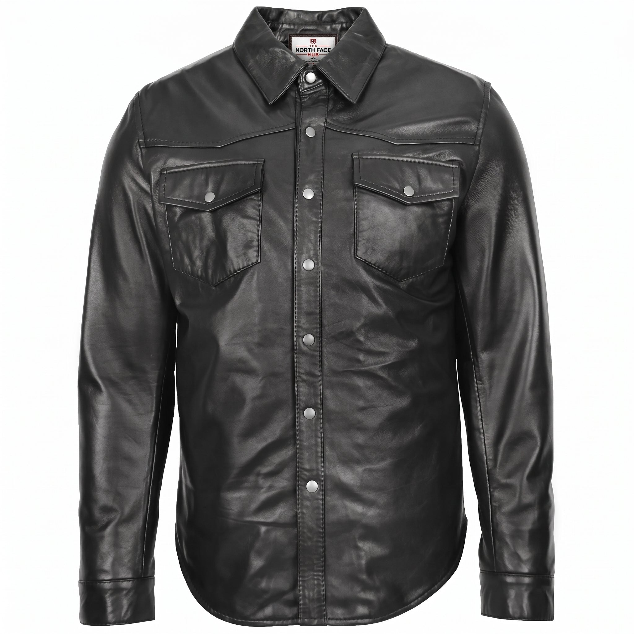 Mens Leather Shirt Classic Trucker Style Oliver Nova Black