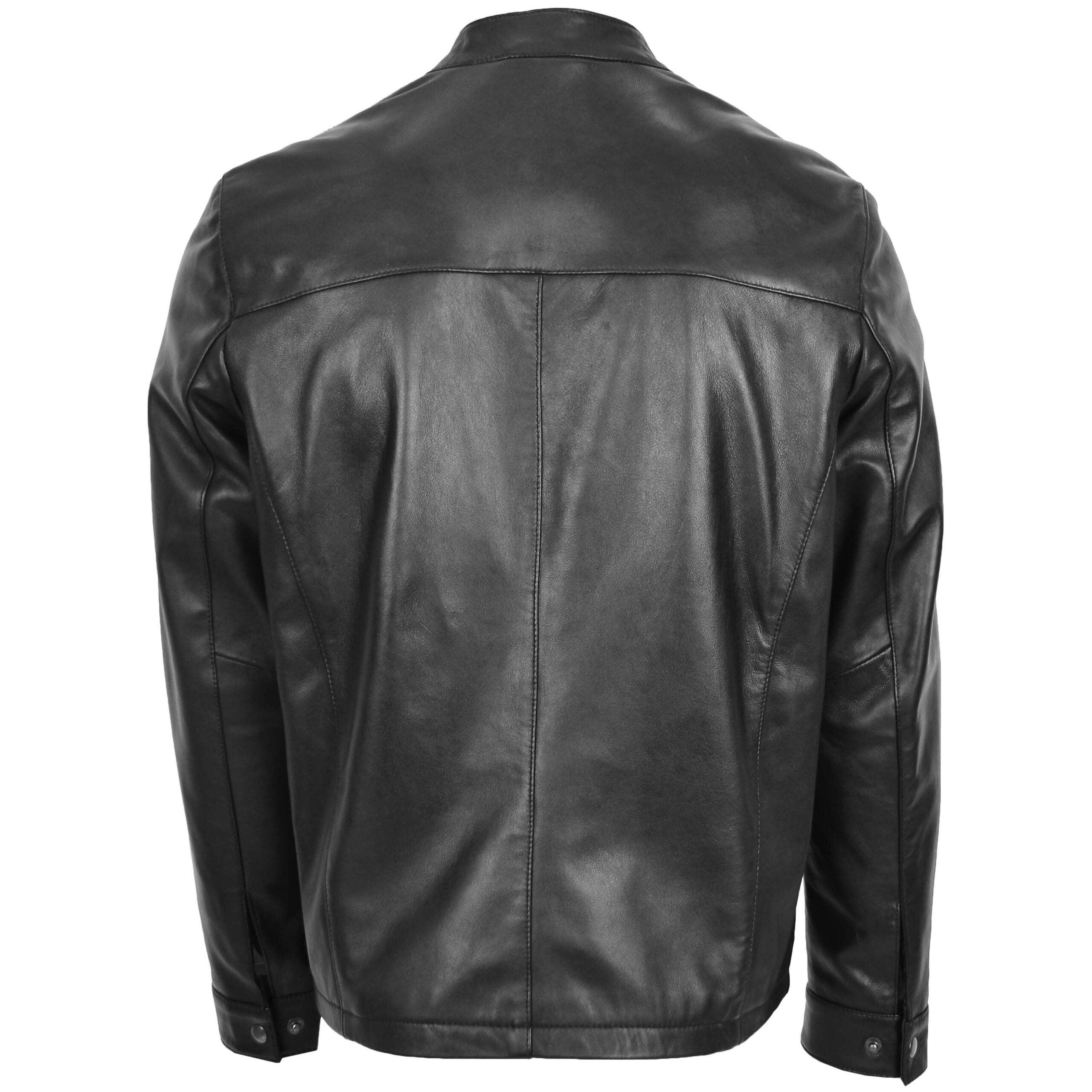 Mens Leather Standing Collar Jacket Paul Nova Black