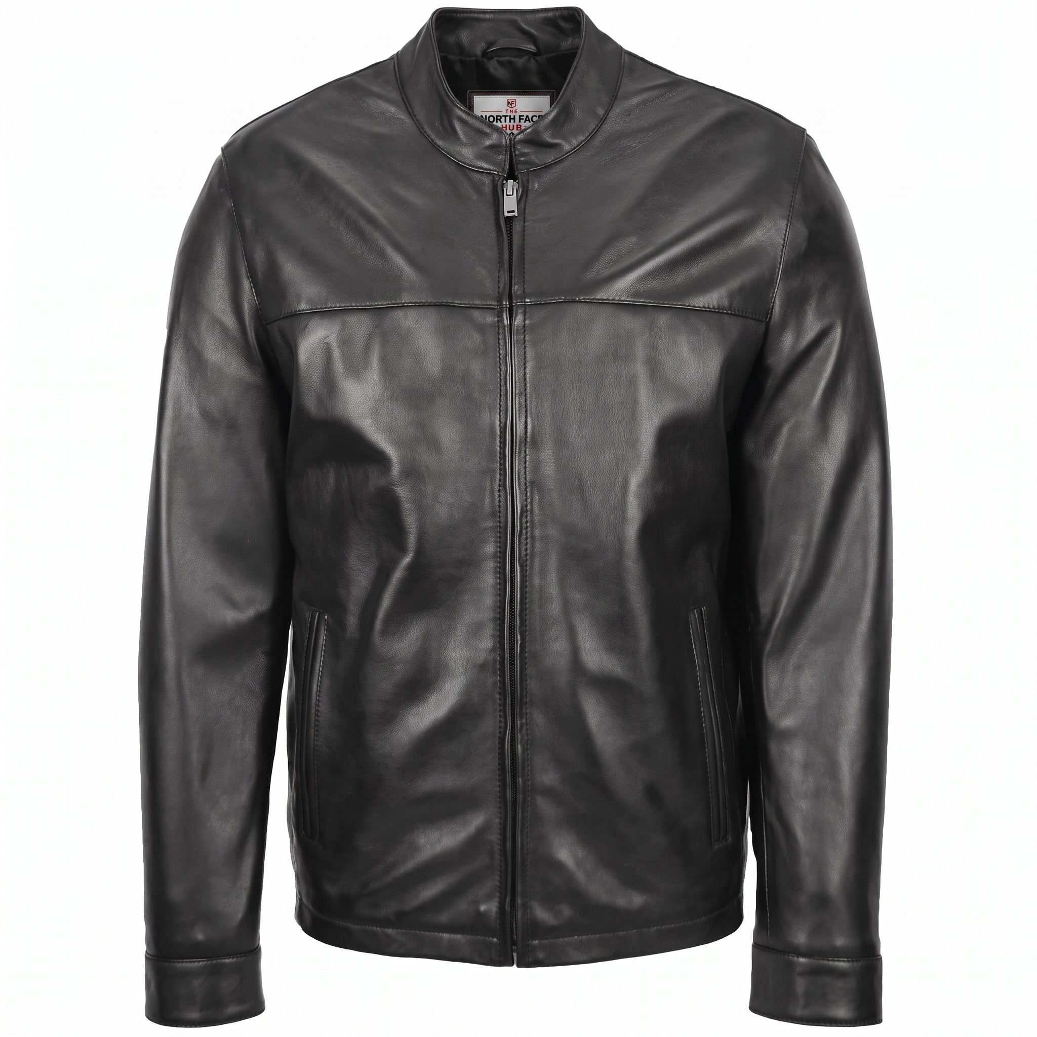 Mens Leather Standing Collar Jacket Paul Nova Black