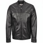 Mens Leather Standing Collar Jacket Paul Nova Black