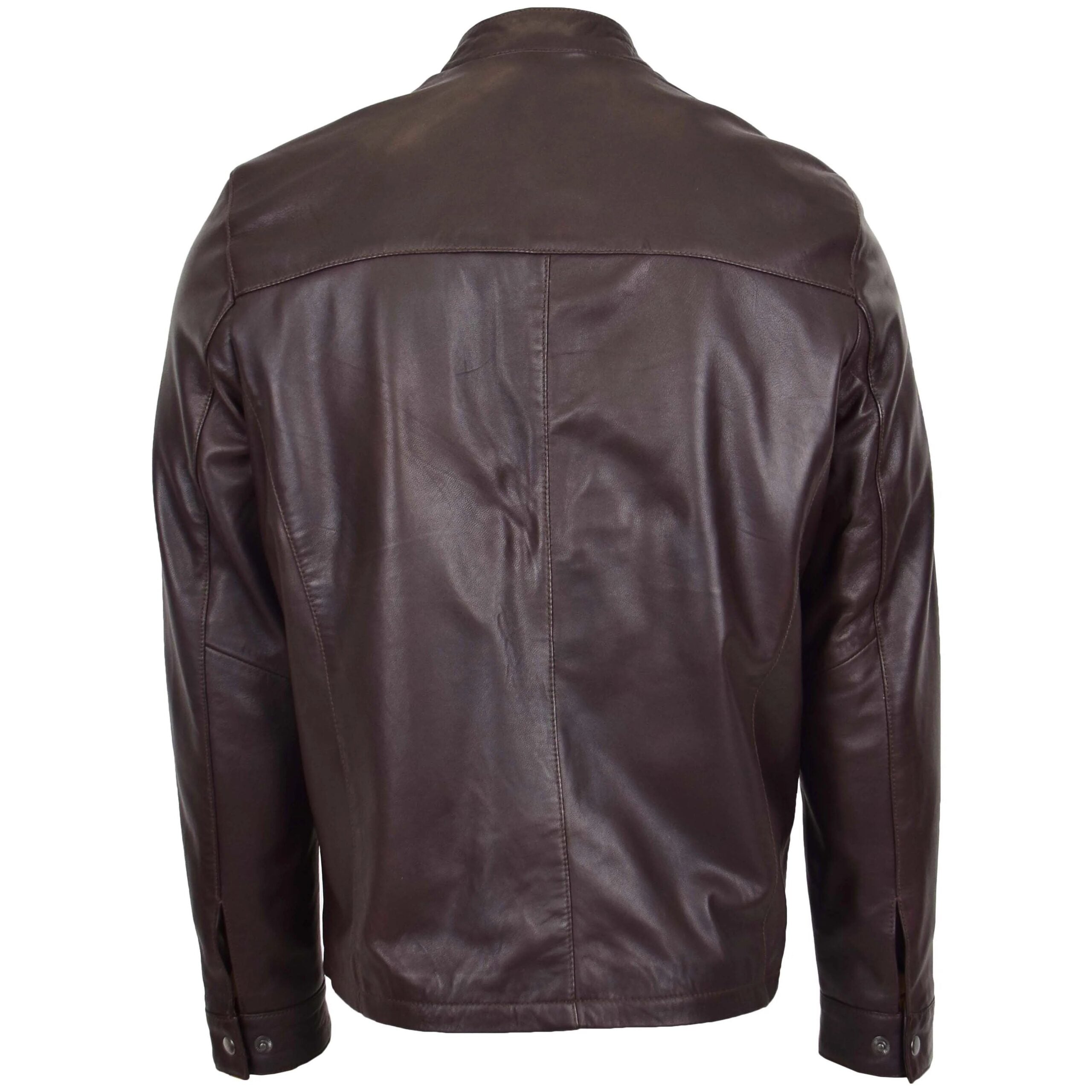 Mens Leather Standing Collar Jacket Paul Zenith Brown